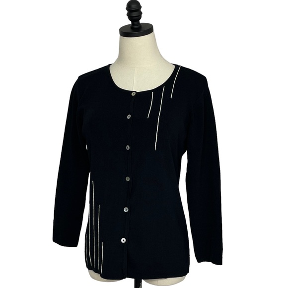 Carducci Knit Cardigan Black with Ivory Accent Size Small - Picture 1 of 10
